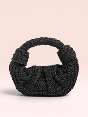 BCBG Woven Croissant Clutch Bag NWT Black Raffia Mini Purse